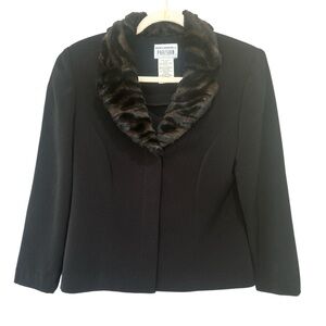 Black Blazer Faux Fur Collar Mobwife Goth Career Timeless Classic Sz 8